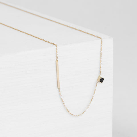 Inu Minimalist Necklace in 14k Gold Set with Black Diamond By SHW Fine Jewelry NYC