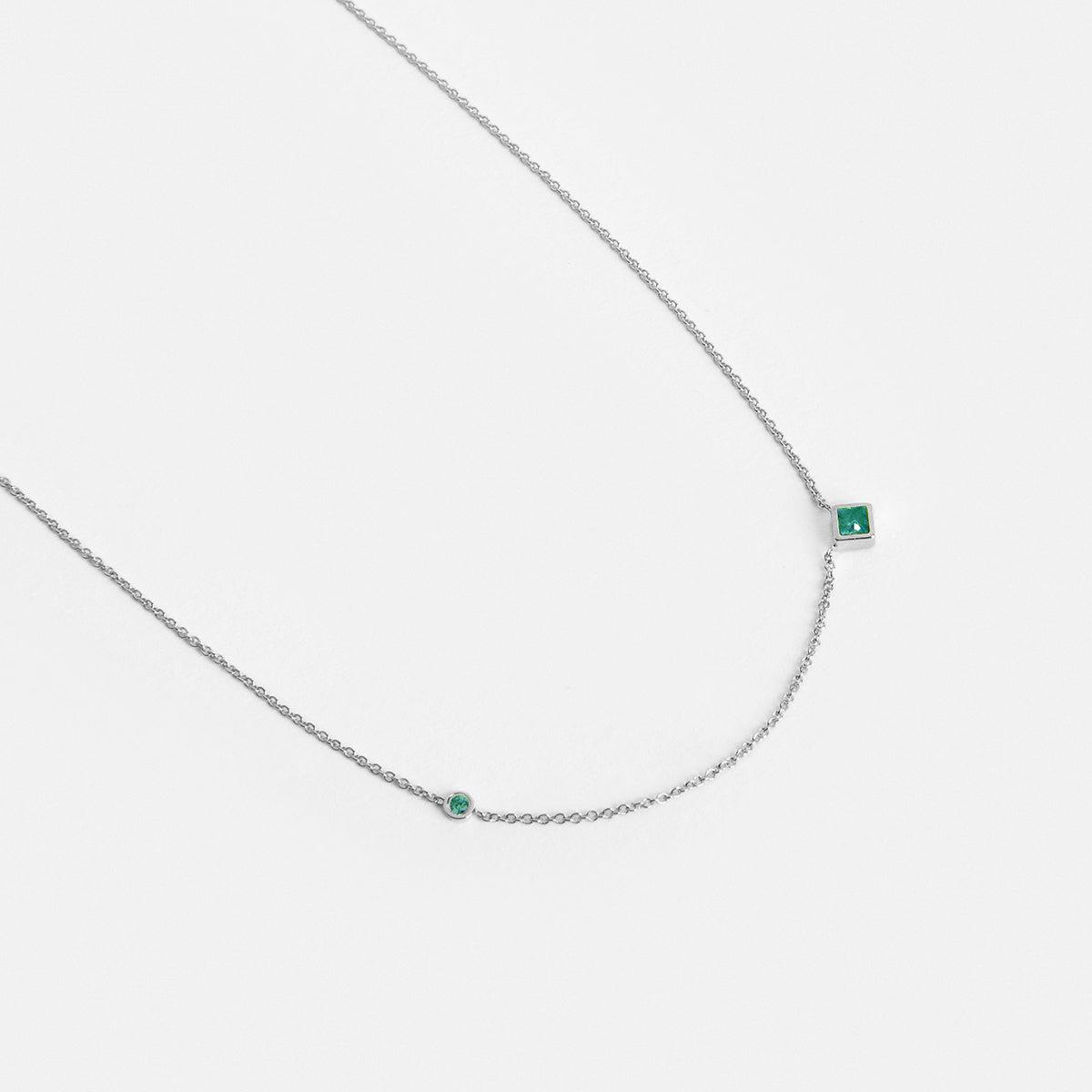 Isu Alternative Necklace in 14k White Gold set with Emeralds By SHW Fine Jewelry NYC