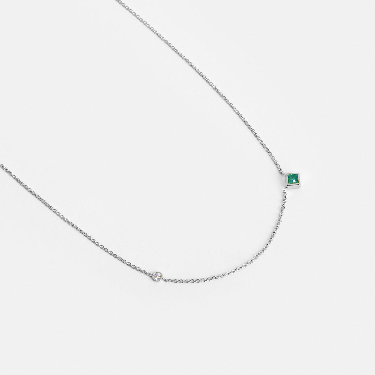 Isu Unique Necklace in 14k White Gold set with Emerald and White Diamond By SHW Fine Jewelry NYC