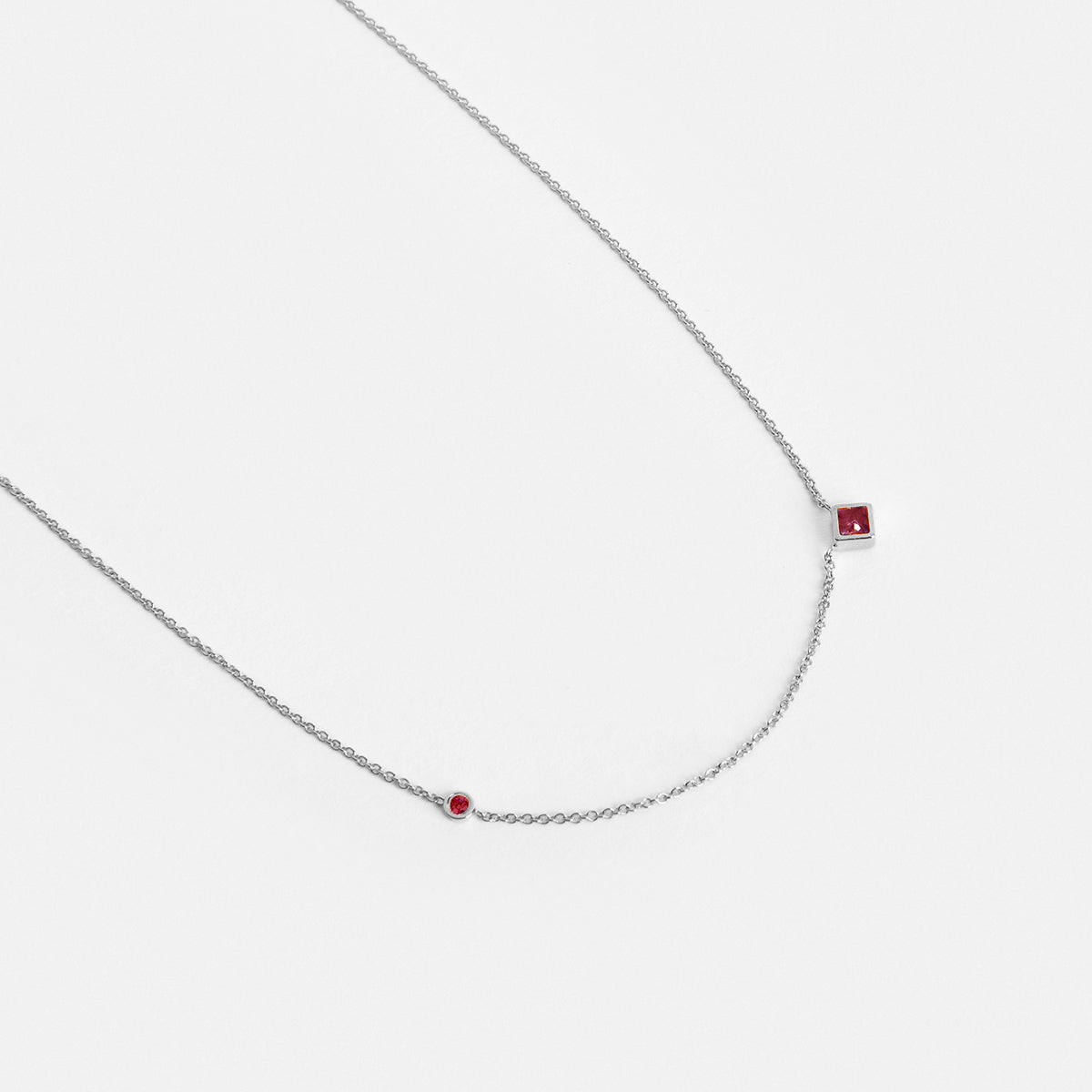 Isu Unique Necklace in 14k White Gold set with Ruby and Ruby By SHW Fine Jewelry NYC