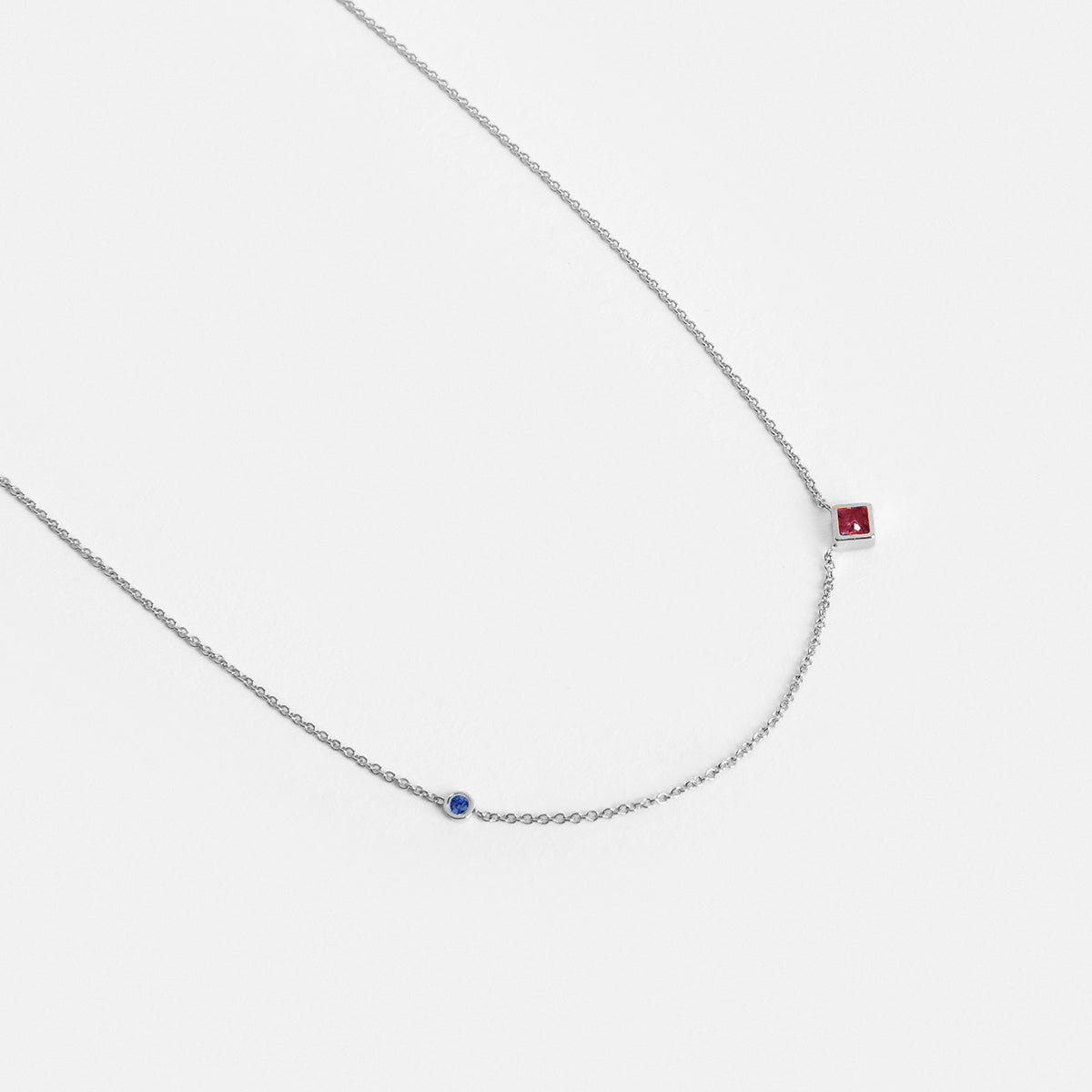 Isu Unique Necklace in 14k White Gold set with Sapphire and Ruby By SHW Fine Jewelry NYC