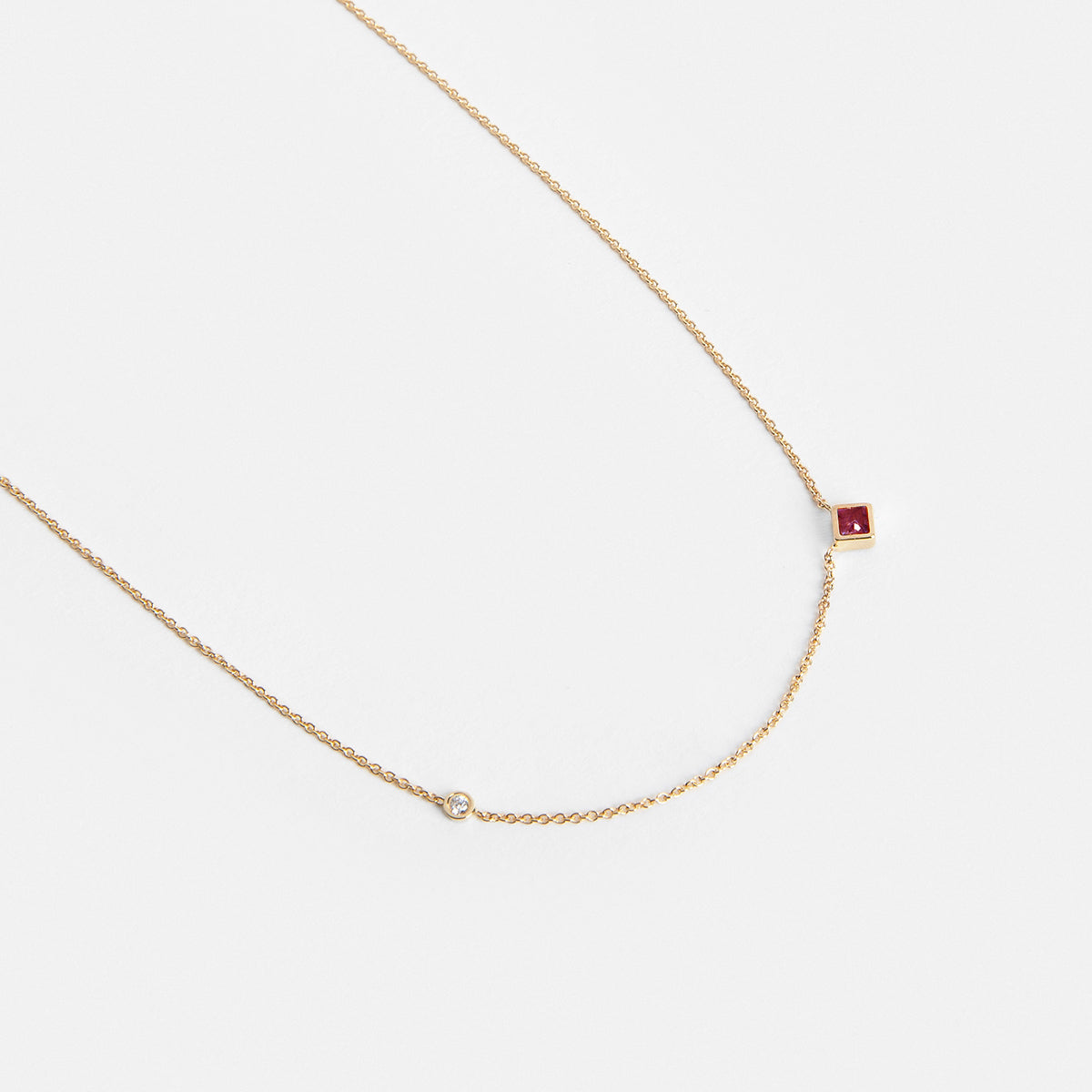 Isu Handmade Necklace in 14k Gold set with Ruby and White Diamond By SHW Fine Jewelry NYC