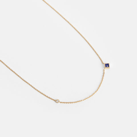 Isu Cool Necklace in 14k Gold set with Sapphire and White Diamond By SHW Fine Jewelry NYC