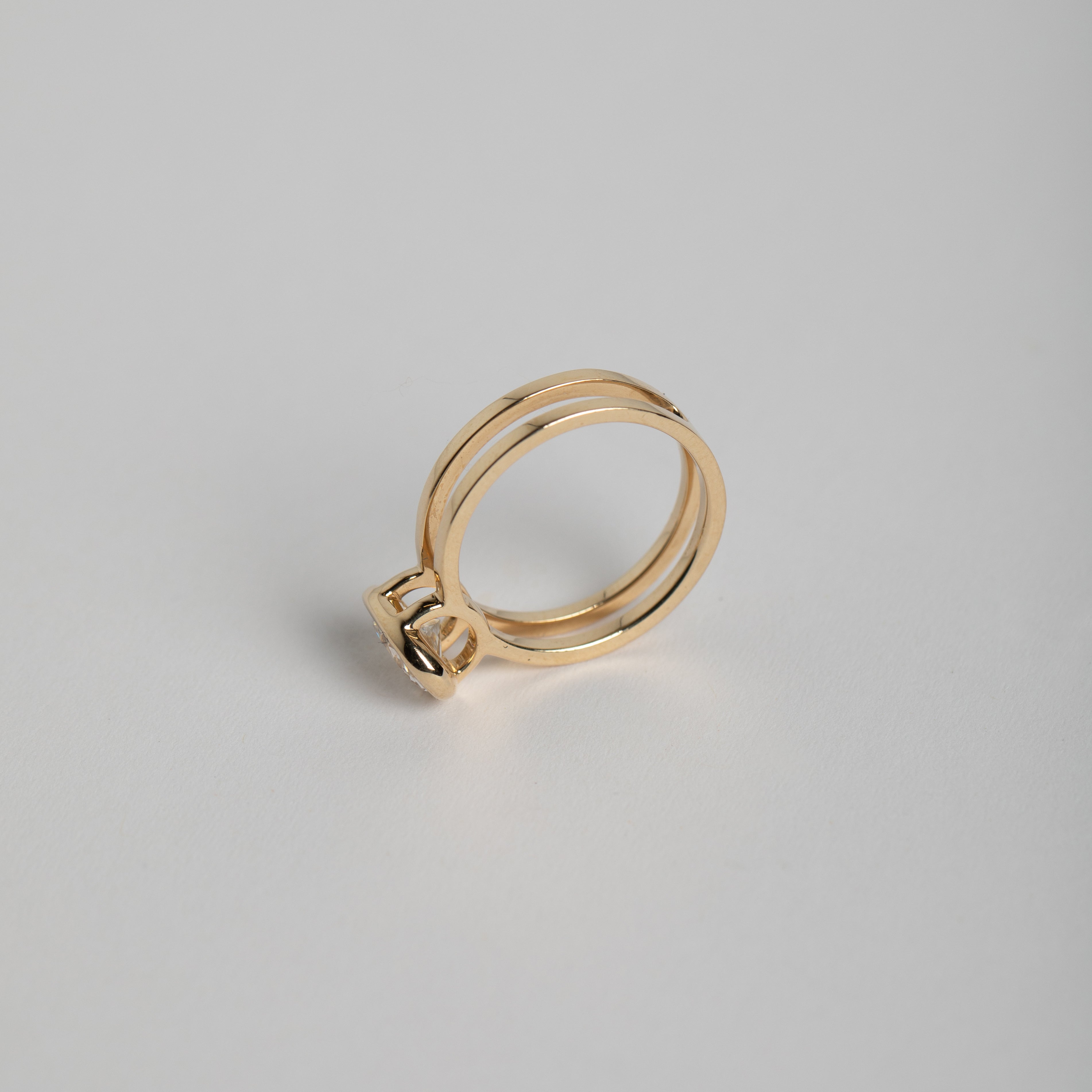 Handmade Benu Ring in 14k gold set with a G VS1 1.17ct lab-created diamond ethical made in NYC by SHW fine Jewelry