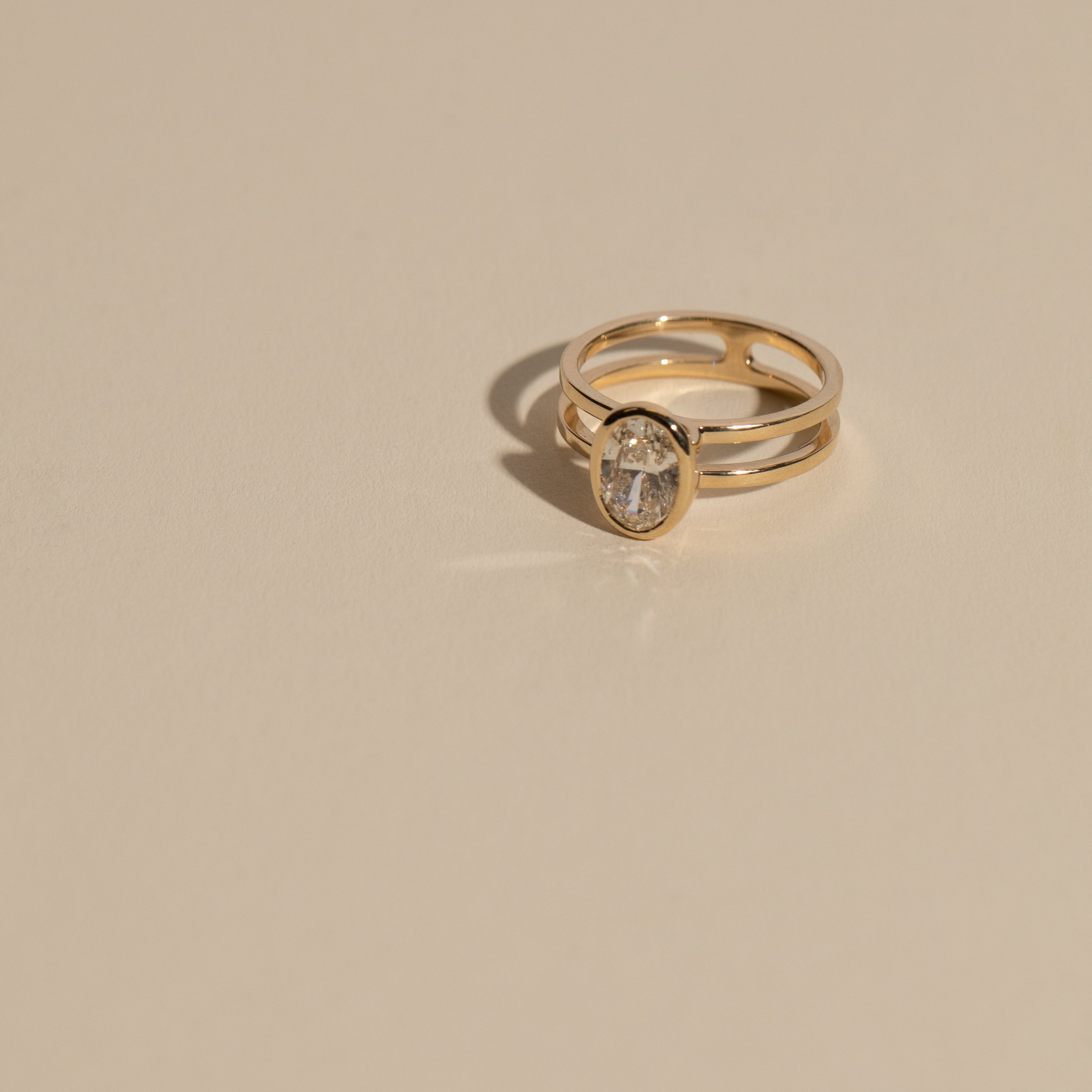 Cool Benu Ring in 14k recycled gold set with a G VS1 1.17ct lab-created diamond made in NYC by SHW fine Jewelry
