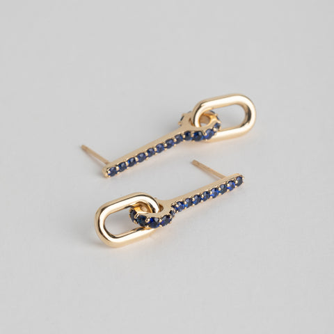 Designer Fara Earrings in 14 karat yellow gold set with sapphires and diamonds made in NYC by SHW fine Jewelry