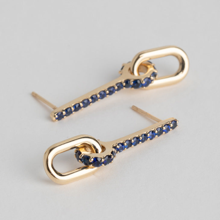 Alternative Fara Earrings in 14 karat yellow gold set with sapphires and diamonds made in New York City by SHW fine Jewelry
