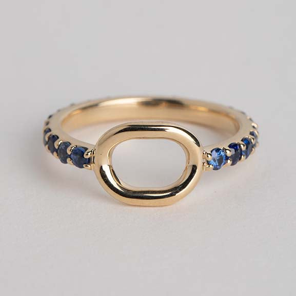 Cool Fara Ring in 14k yellow gold set with sapphires made in NYC by SHW fine Jewelry