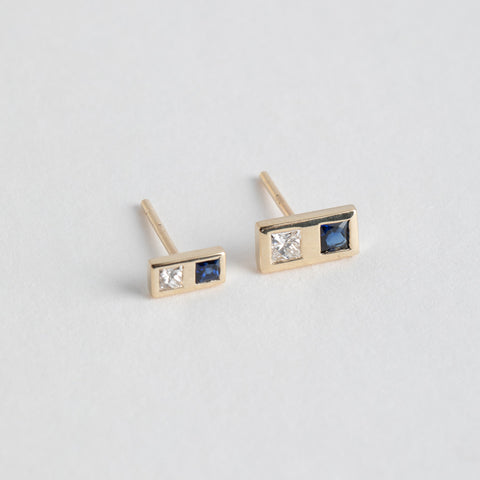 Alternative Natu Earrings made with 14 karat yellow set with diamond and orecious sapphire gemstone  made in NYC by SHW fine Jewelry