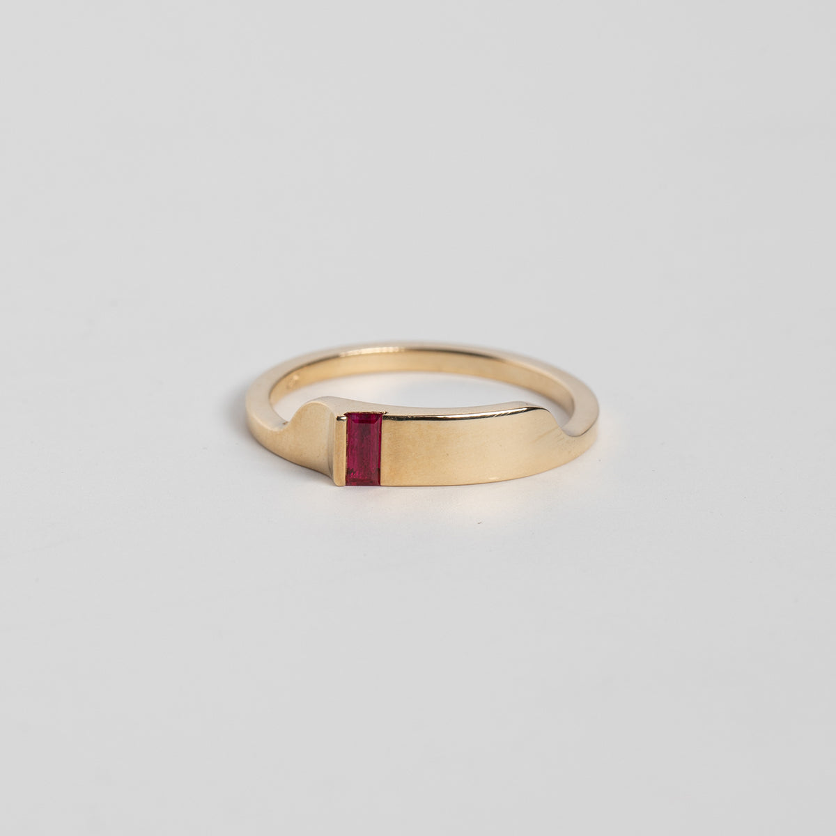 Designer Tylu Ring with precious ruby gemstone set in 14k yellow gold made in NYC by SHW Fine Jewelry