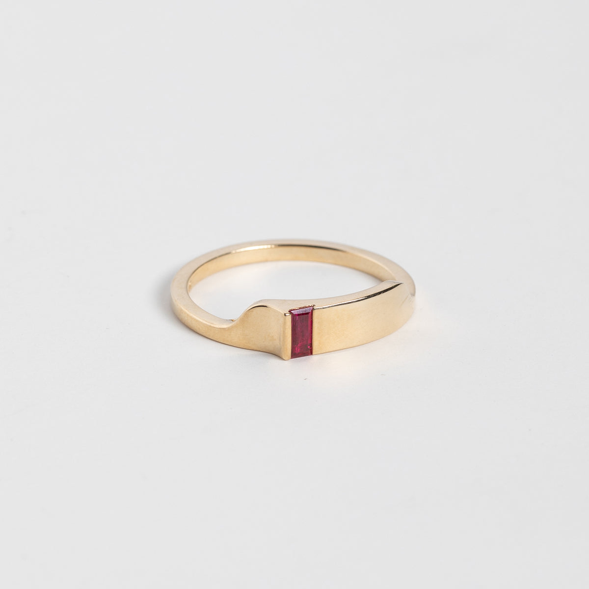 Unique Tylu Ring with precious ethical ruby gemstone set in 14 karat yellow gold made in NYC by SHW Fine Jewelry