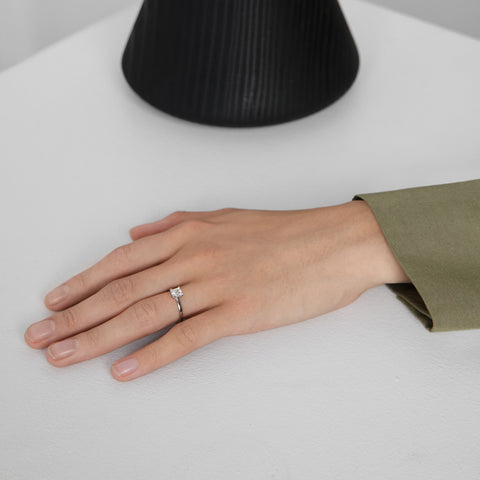 Ryta Minimal Ring in 14k Rose Gold set with a square cut ethical lab-grown diamond By SHW Fine Jewelry NYC