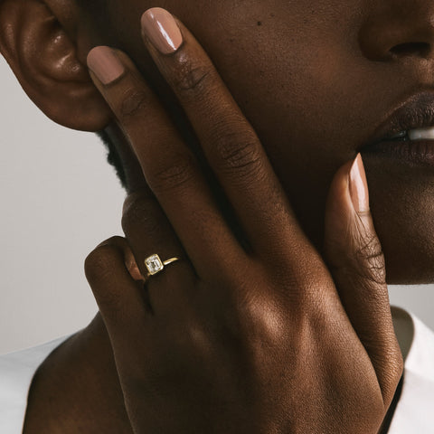Auda Simple Ring in 14k Gold set with an emerald cut lab-grown diamond By SHW Fine Jewelry NYC