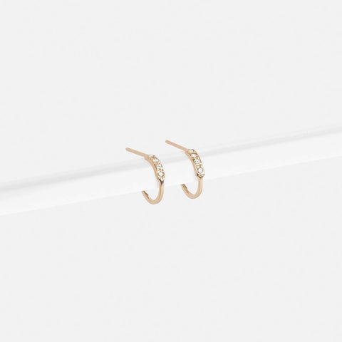 Small Salo Delicate Hoops in 14k Gold set with White Diamonds By SHW Fine Jewelry NYC