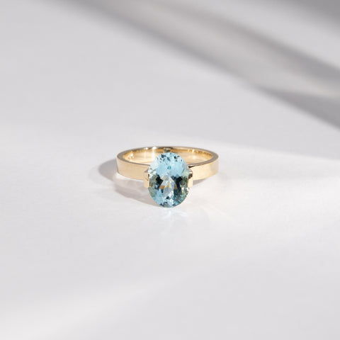 Silva Alternative Ring in 14k Gold set with a 2.07ct oval brilliant cut aquamarine By SHW Fine Jewelry NYC