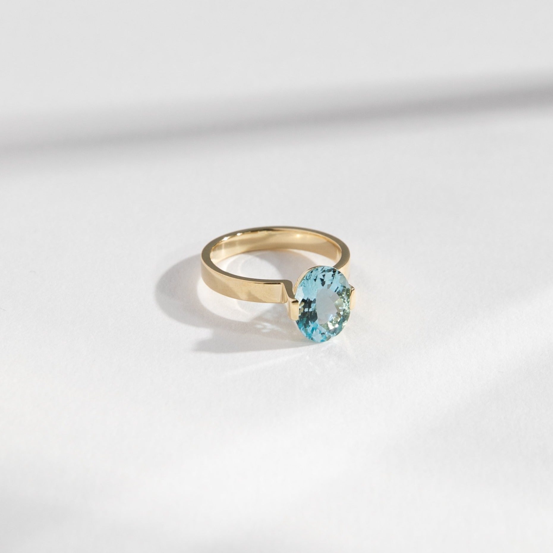 Silva Handmade Ring in 14k Gold set with a 2.07ct oval brilliant cut aquamarine By SHW Fine Jewelry New York City