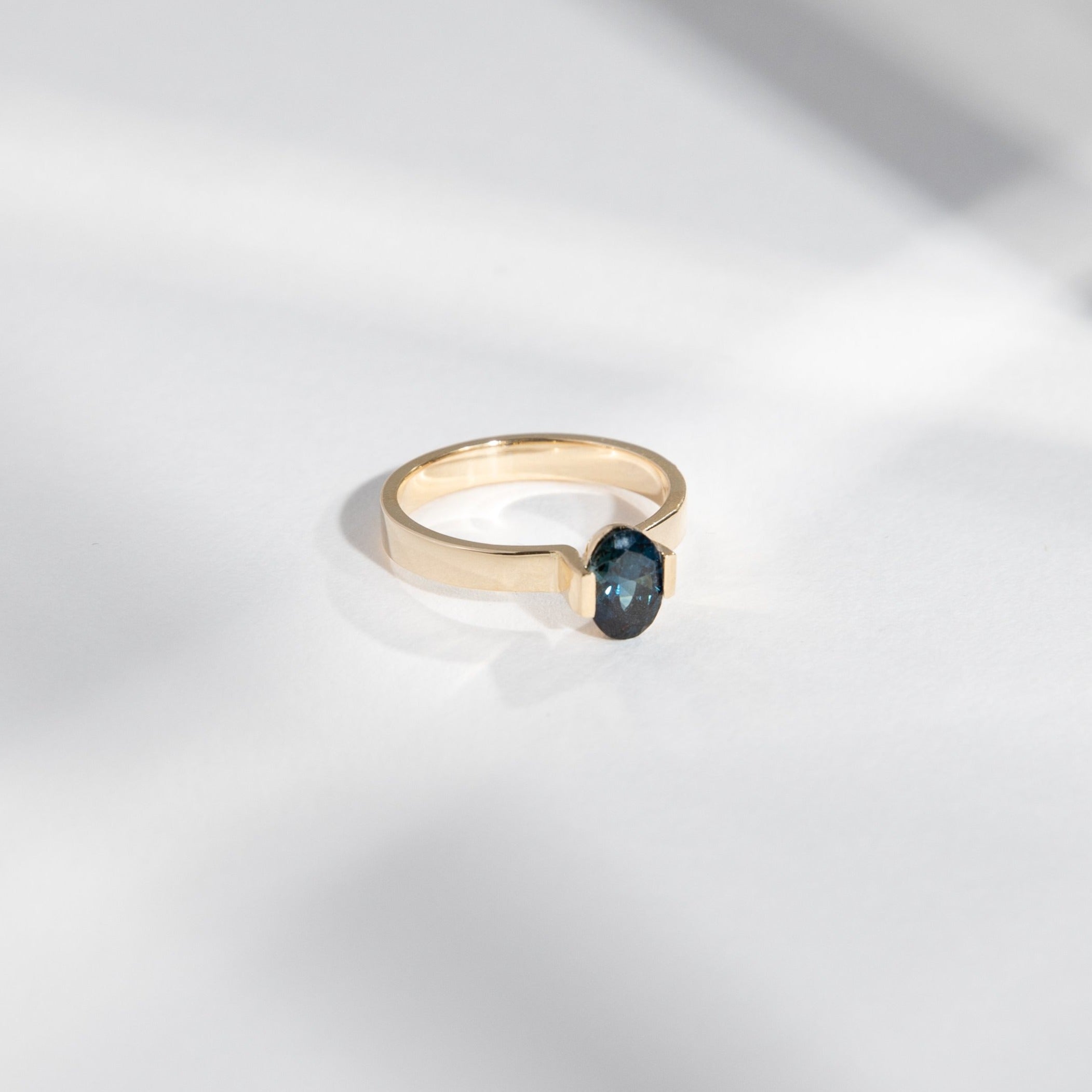 Silva Alternative Ring in 14k Gold set with a 1ct oval cut sapphire By SHW Fine Jewelry NYC