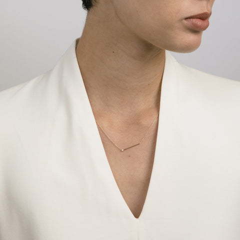 Enne Minimalist Necklace in 14k Gold set with White Diamond By SHW Fine Jewelry NYC