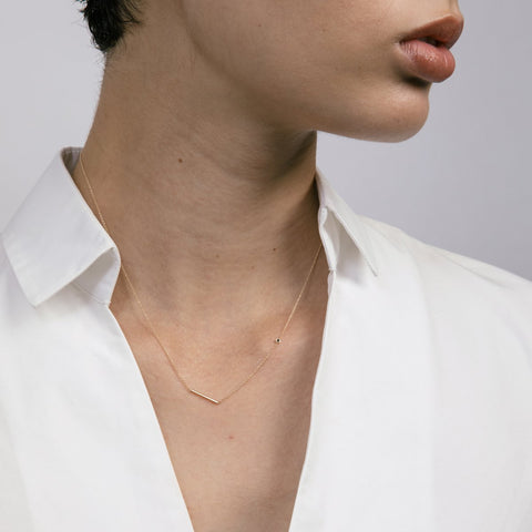 Iki Minimal Necklace in 14k Gold set with Black Diamond By SHW Fine Jewelry NYC