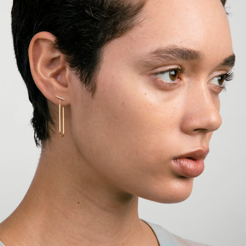 Long Turi Unusual Dangle Earring 14k Gold set with White Diamonds By SHW Fine Jewelry NYC