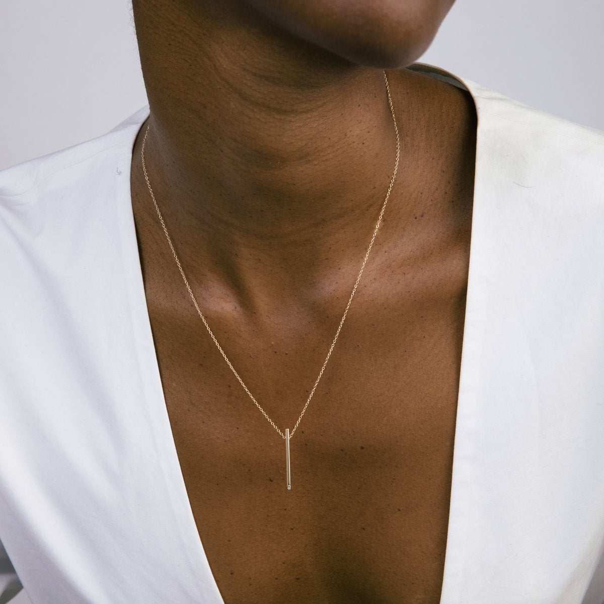 Ossu Simple Necklace in 14k Gold set with White Diamonds By SHW Fine Jewelry NYC