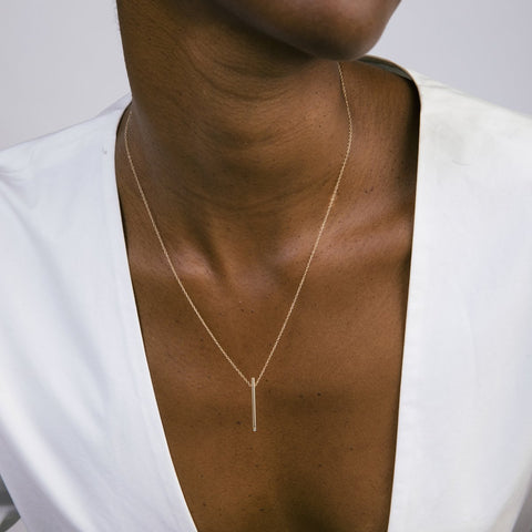 Ossu Simple Necklace in 14k Gold set with White Diamonds By SHW Fine Jewelry NYC