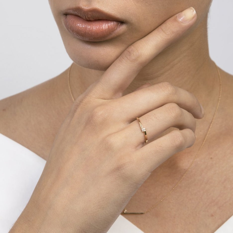 Piva Minimalist Ring in 14k Gold set with White Diamonds By SHW Fine Jewelry New York City