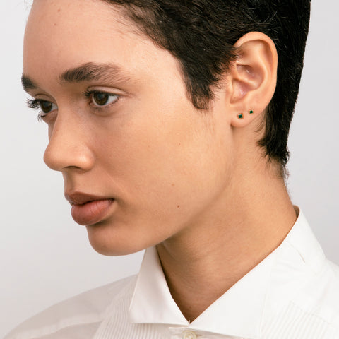 Large Ona Unisex Stud Earring in 14k Gold set with Emerald By SHW Fine Jewelry NYC