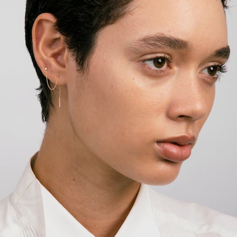 Vesa Minimalist Threader Earring in 14k Gold set with White Diamond By SHW Fine Jewelry NYC