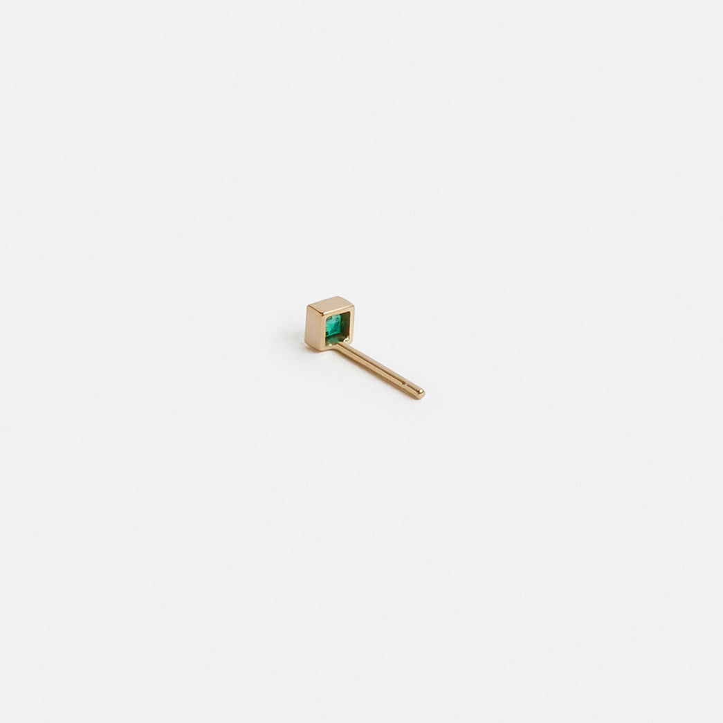 Large Ona Plain Stud Earring in 14k Gold set with Emerald By SHW Fine Jewelry NYC
