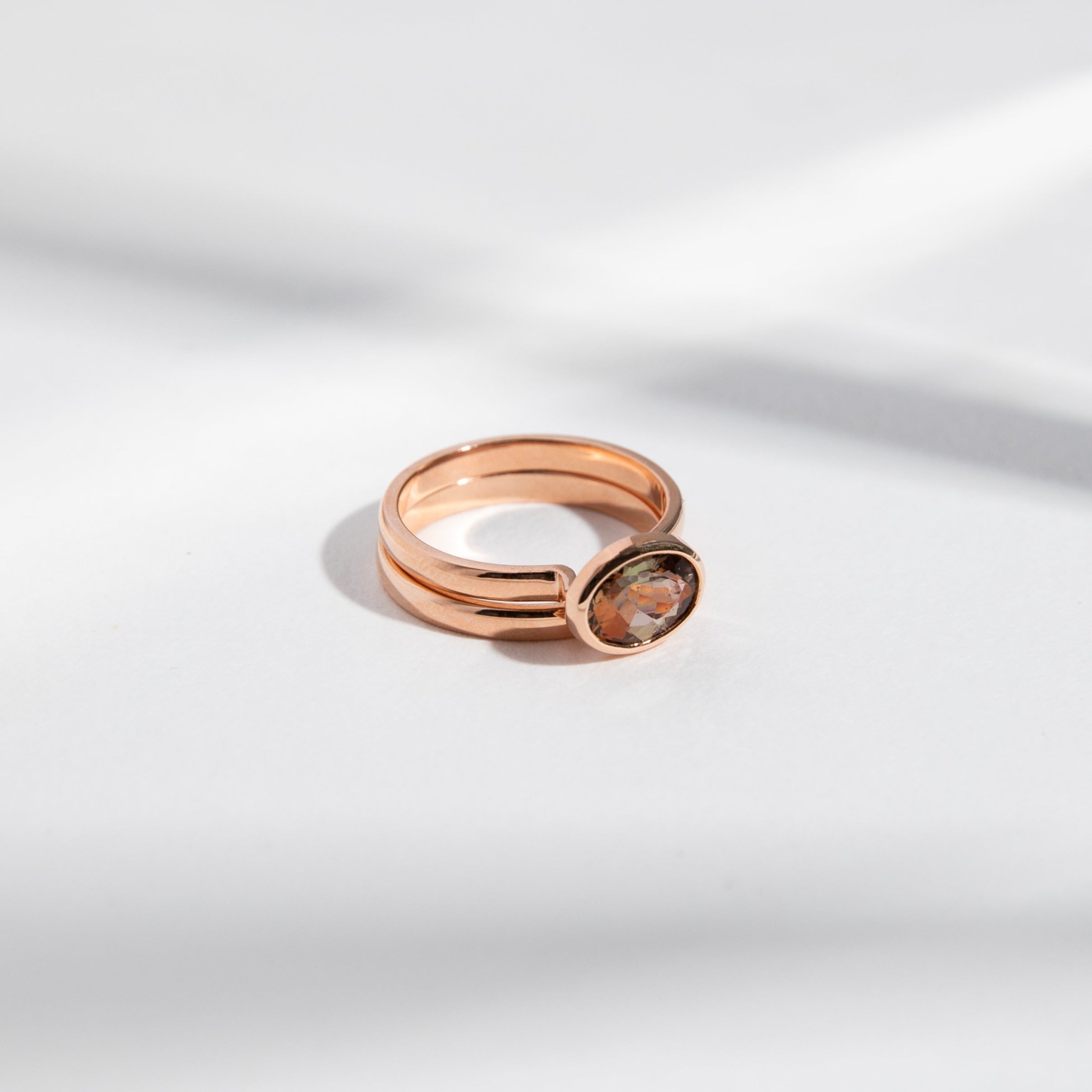 Syd Minimalist Ring in 14k Gold set with a 1.2ct oval cut andalusite By SHW Fine Jewelry NYC
