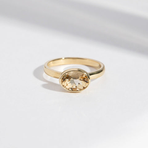 Syd Alternative Ring in 14k Gold set with a 1ct oval cut heliodor By SHW Fine Jewelry NYC