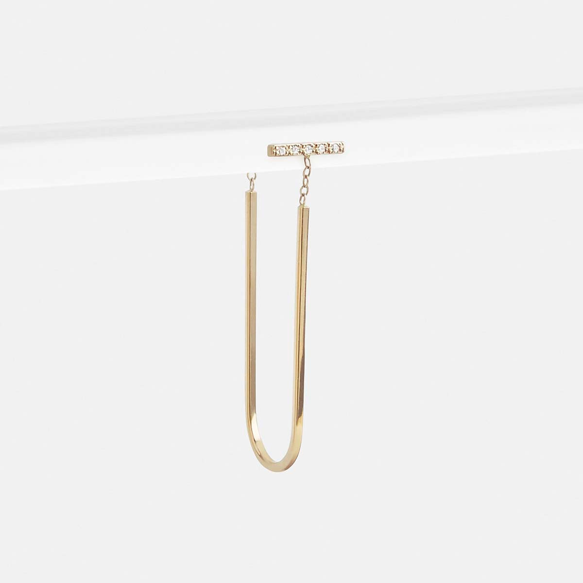 Yellow Gold: Long Turi Unconventional Dangle Earring 14k Gold set with White Diamonds By SHW Fine Jewelry NYC