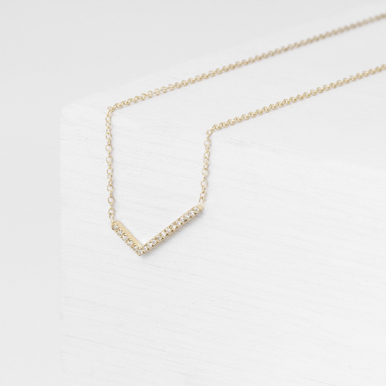Veva Delicate Necklace in 14k Gold set with White Diamonds By SHW Fine Jewelry NYC